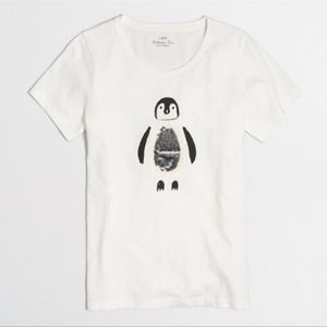 J.CREW Collector Tees Sequin Penguin XS/SMALL White/Black VGC!